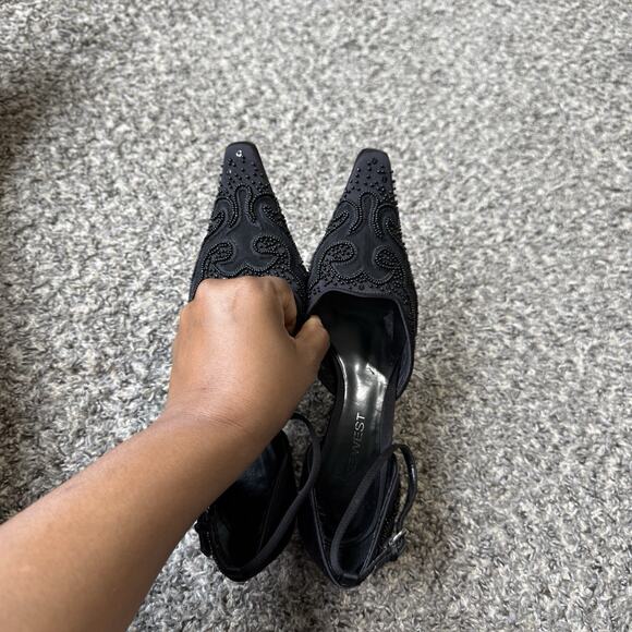 RESERVED Nine West Black Kitten Heels Pointed Toe Ankle Strap Formal  7.5 - Picture 13 of 13